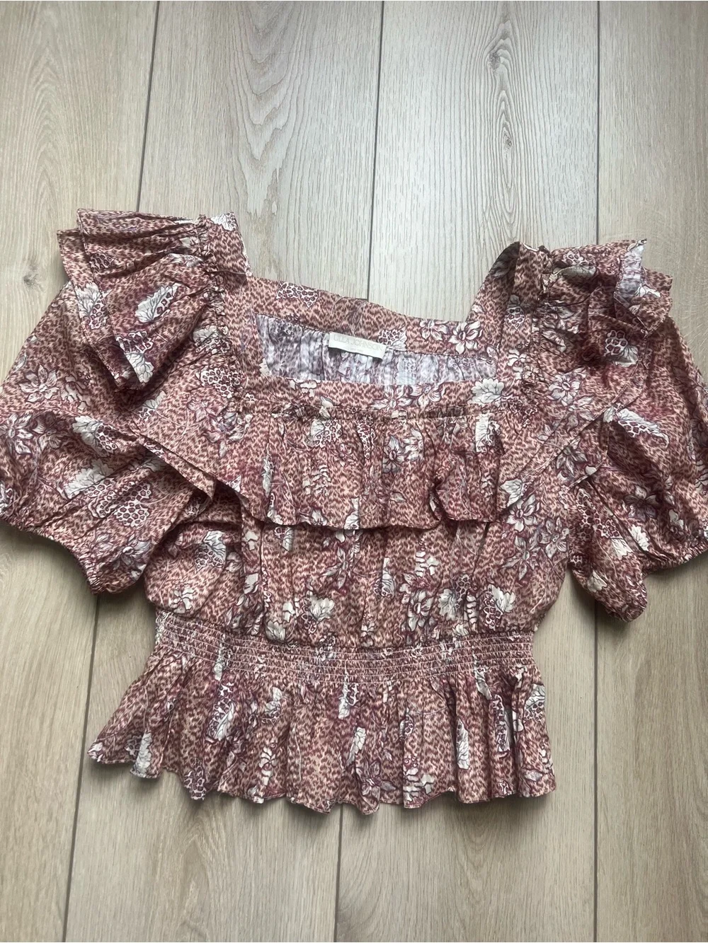 Ulla Johnson Warner Blouse Meadow Puff Sleeve Ruffle Stretch Waist Size 12